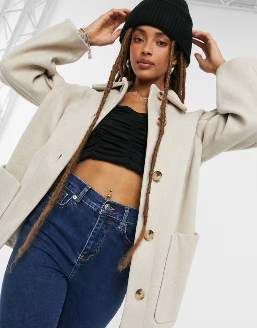 Topshop wool shacket in oat | ASOS (Global)