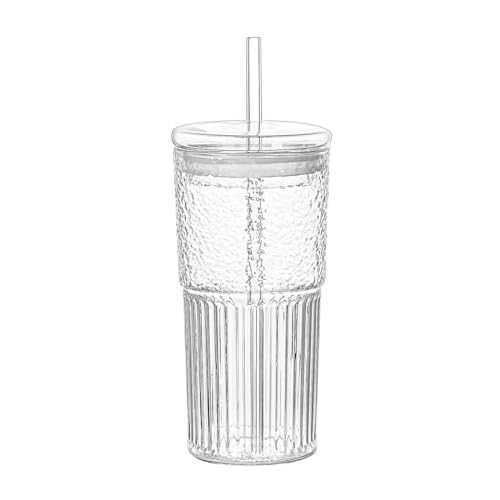 PDRCIAA Glass Cups with Lids and Straws 18oz/22oz Drinking Cup Clear Glass Tumbler for Coffee, Water, Juice, Tea, Cocktail, Milk (Clear,20oz/600ml) | Amazon (US)