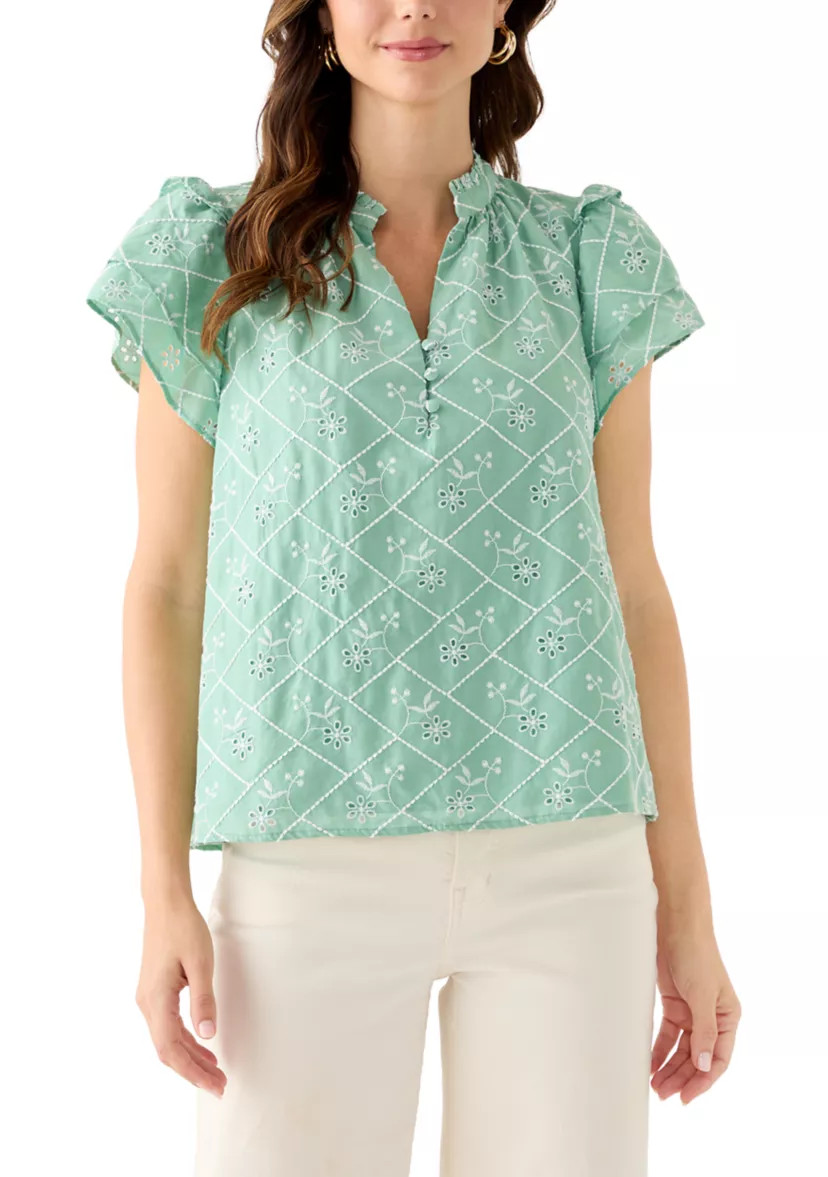 Women's Flutter Sleeve Embroidered Blouse | Belk