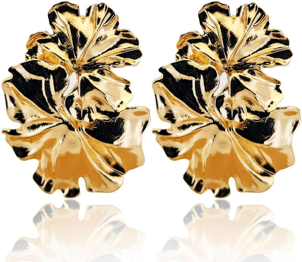 Mumu Cabin Nugget Earrings for Women Stud with 14K Gold Plated, Thick Lightweight Style for Girls... | Amazon (US)