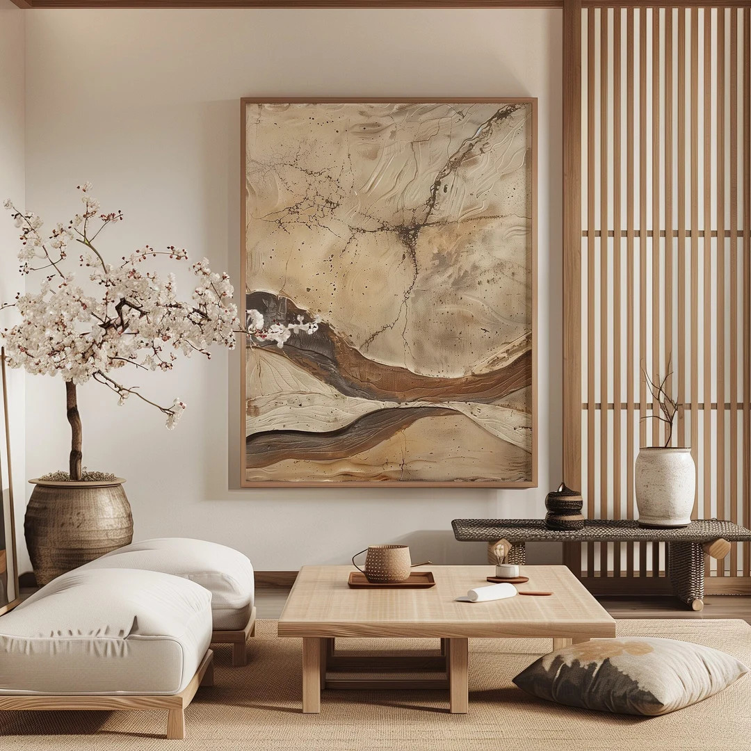 Wabi Sabi Interior Wall Art / Japandi design / Minimalist Painting / Beige Abstract Art / Modern ... | Etsy (US)