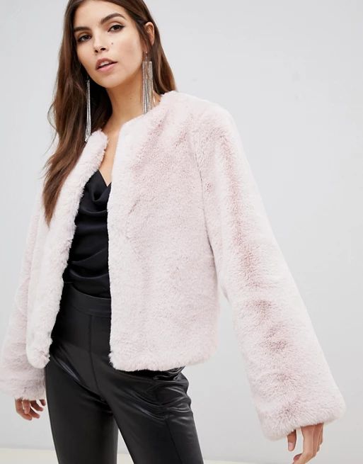 Lipsy faux fur jacket in pink | ASOS US