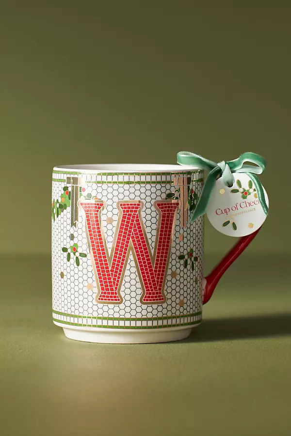 The Bistro Tile Stoneware Monogram Mug: Festive Edition | Anthropologie (US)