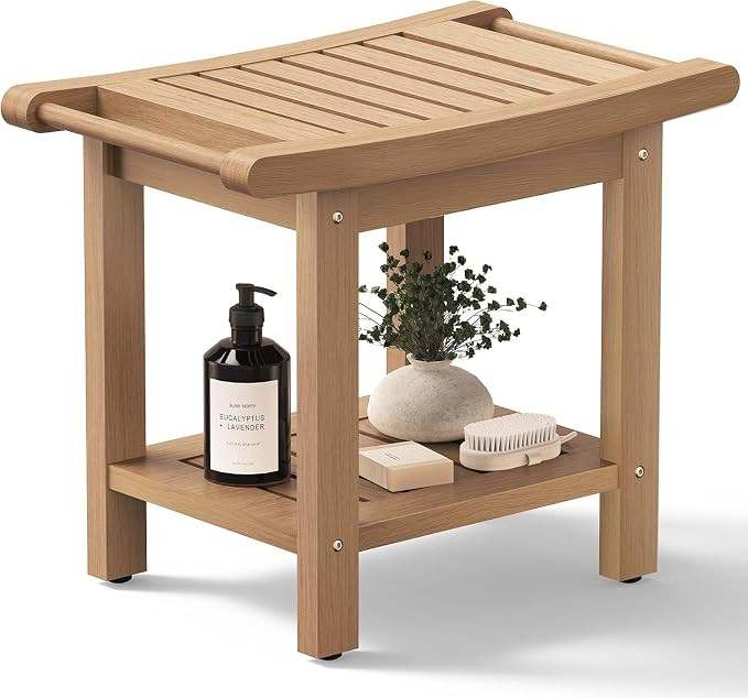 HIPS 22.8" Shower Bench for Inside Shower, Poly Lumber Shower Stool with Handles, Storage Shelf &... | Amazon (US)