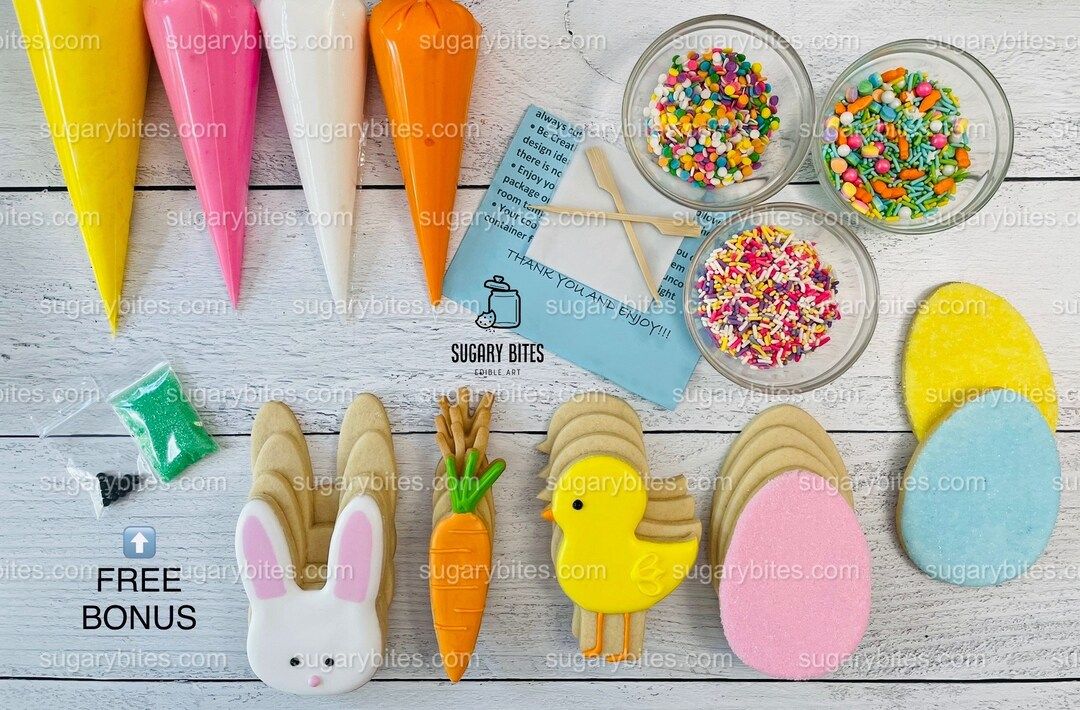 Easter Cookie Decorating Kit, Easter Spring DIY Sugar Cookie Kit, INCLUDES 28 ITEMS, large Cookie... | Etsy (US)