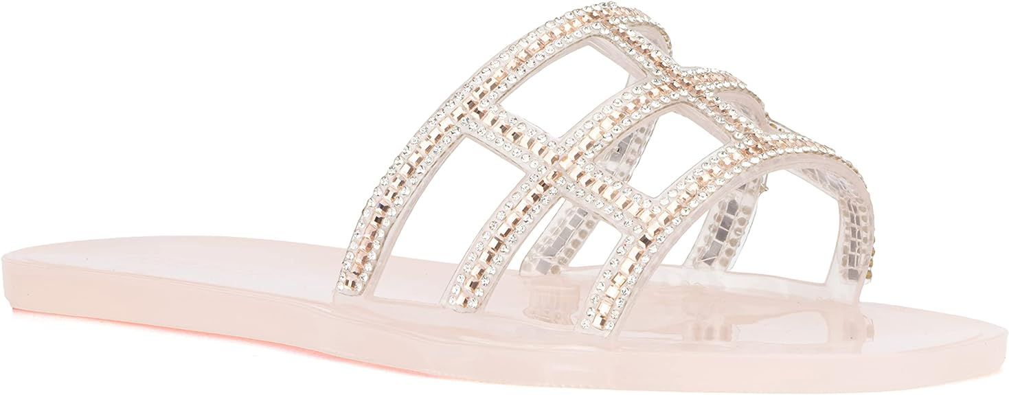 Olivia Miller Women’s Fashion Ladies Shoes, PVC Jelly w Embellished Glitter Rhinestone Single W... | Amazon (US)