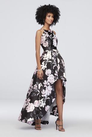 Floral Printed High-Low Mikado Fit-to-Flare Dress | Davids Bridal