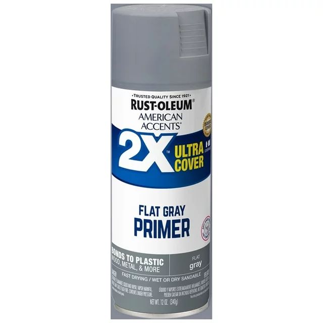 Gray Primer, Rust-Oleum American Accents 2X Ultra Cover Flat Spray Paint- 12 oz | Walmart (US)