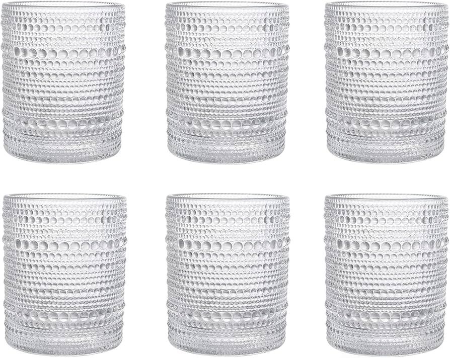 Cosnou Mini Rock Glasses, 6.5 oz（200ml） Hobnail Drinking Glasses Set 6, Embossed Vintage Glas... | Amazon (US)