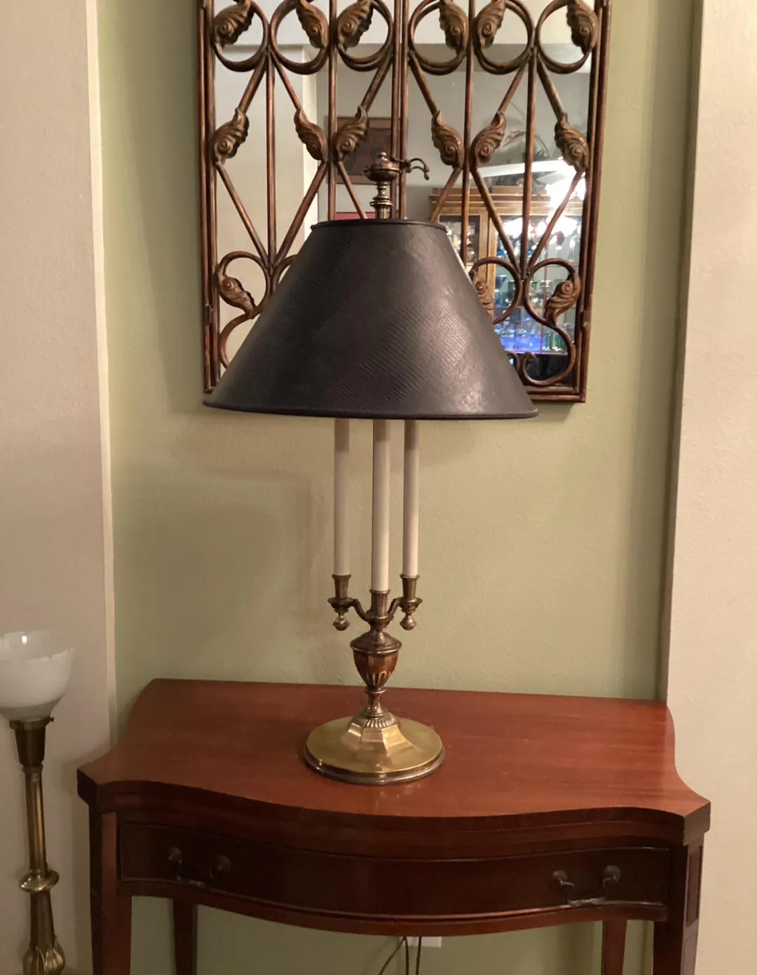 Vintage Stiffel Brass Bouillotte Lamp – French Style Candlestick, Faux Leather Shade | Etsy (US)