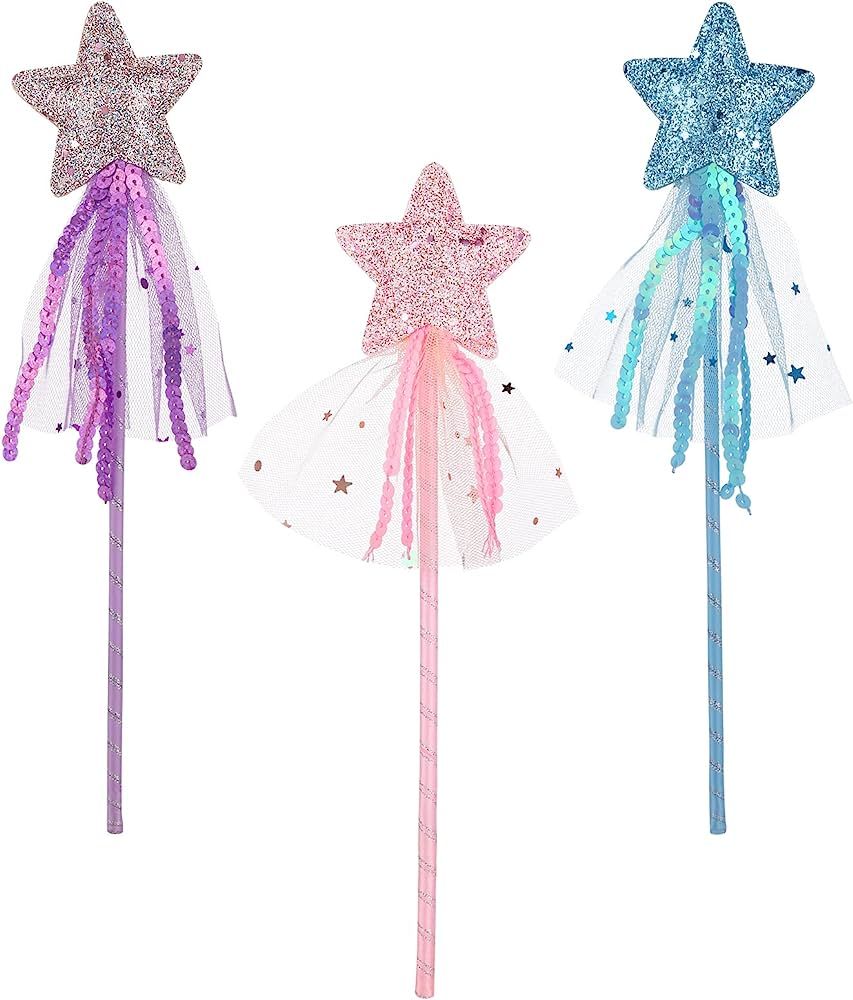 ASTER Glitter Star Wands 3Pcs 11 Inches Princess Angel Fairy Star Magic Wands Girls Fairy Magic D... | Amazon (US)