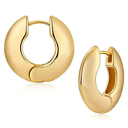 FAMARINE Small Chunky Thick Hoop Earrings for Women Girls Gold Hoops Huggie Earrings for Men Gift... | Amazon (US)