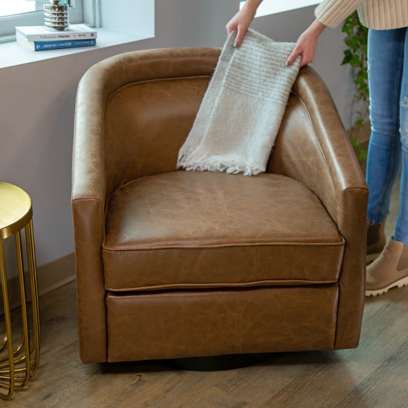 Kiersten Vegan Leather Swivel Barrel Chair | Wayfair North America