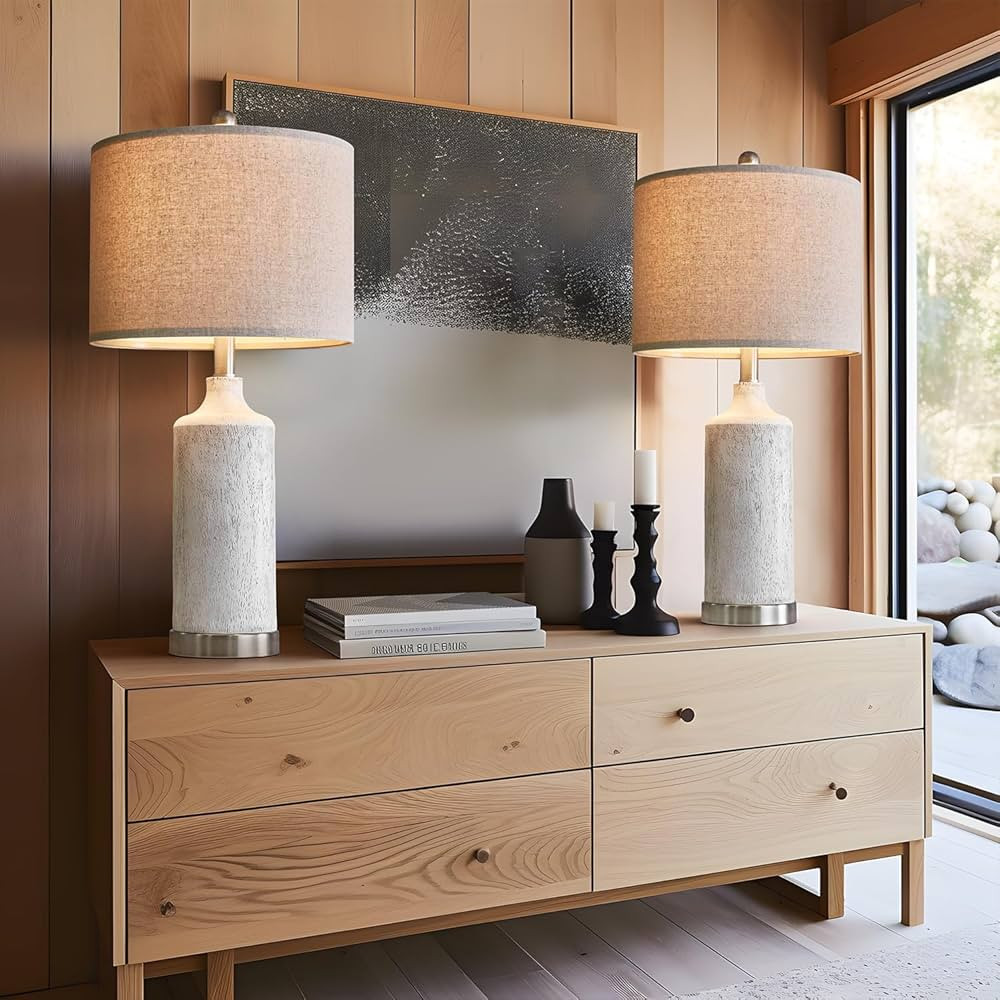 OYEARS 24” Table Lamp Set of 2, Bedside Table Lamps for Living Room, Farmhouse Lamp for Bedroom... | Amazon (US)