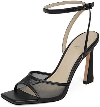 Strappy Heels for Women Heeled Sandals Square Toe Heel Ankle Strap Stiletto Mesh High Heels Dress... | Amazon (US)