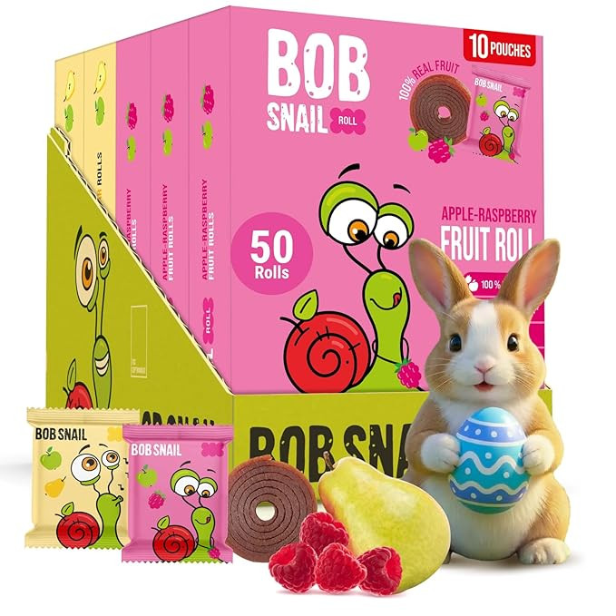 Bob Snail Fruit Roll Ups – 50 Natural Fruit Snacks (Pear & Raspberry), Vegan, No Added Sugar, H... | Amazon (US)