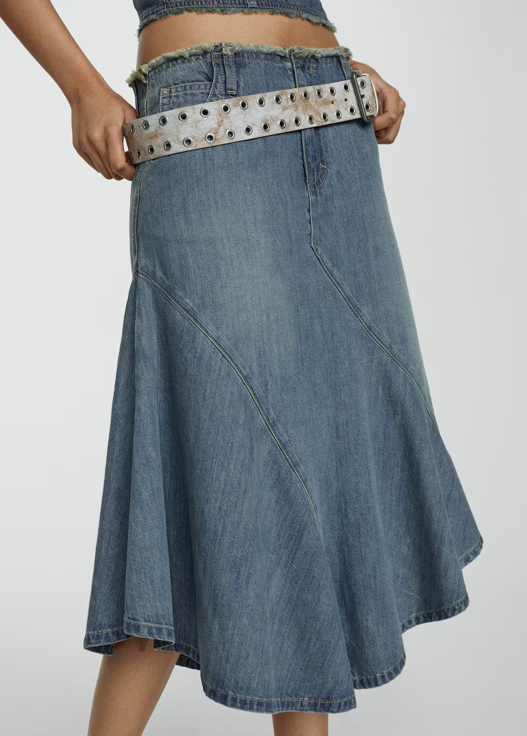 Asymmetrical Frayed Denim Skirt | MANGO (US)