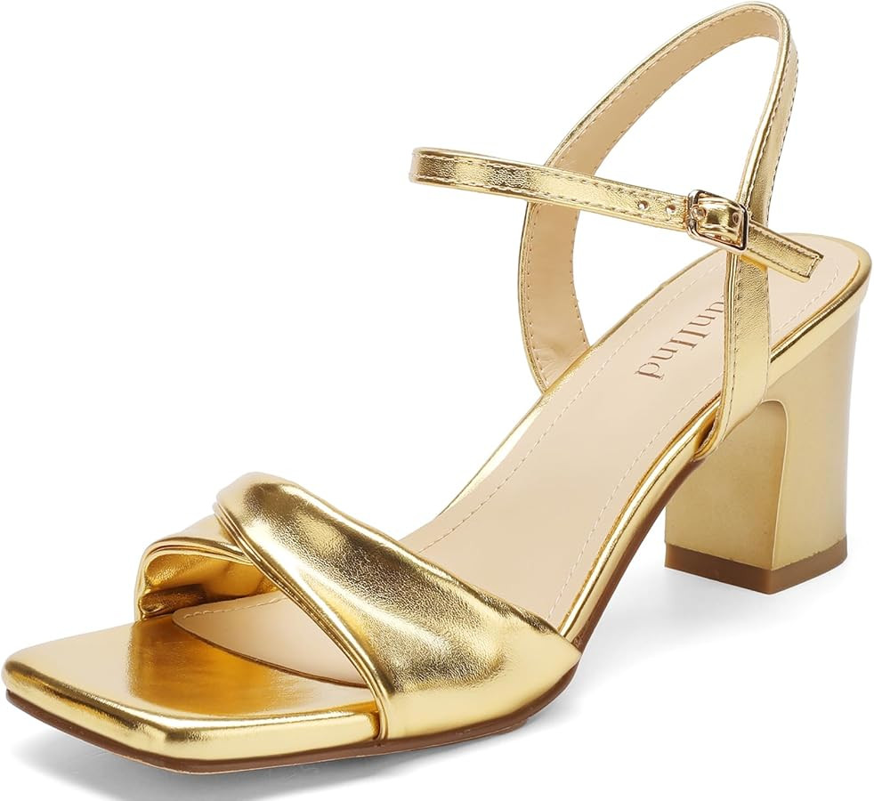 2.68 Inch Block Heels for Women, Comfortable Chunky Sandals with Wide Square Open Toe, Ankle Stra... | Amazon (US)