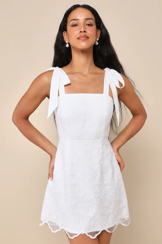 Lovable Aesthetic White Embroidered Tie-Strap Mini Dress | Lulus