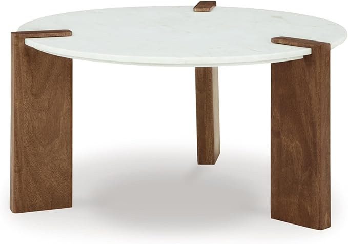 Signature Design by Ashley Isanti Modern Coffee Table with Marble Top, White & Light Brown | Amazon (US)