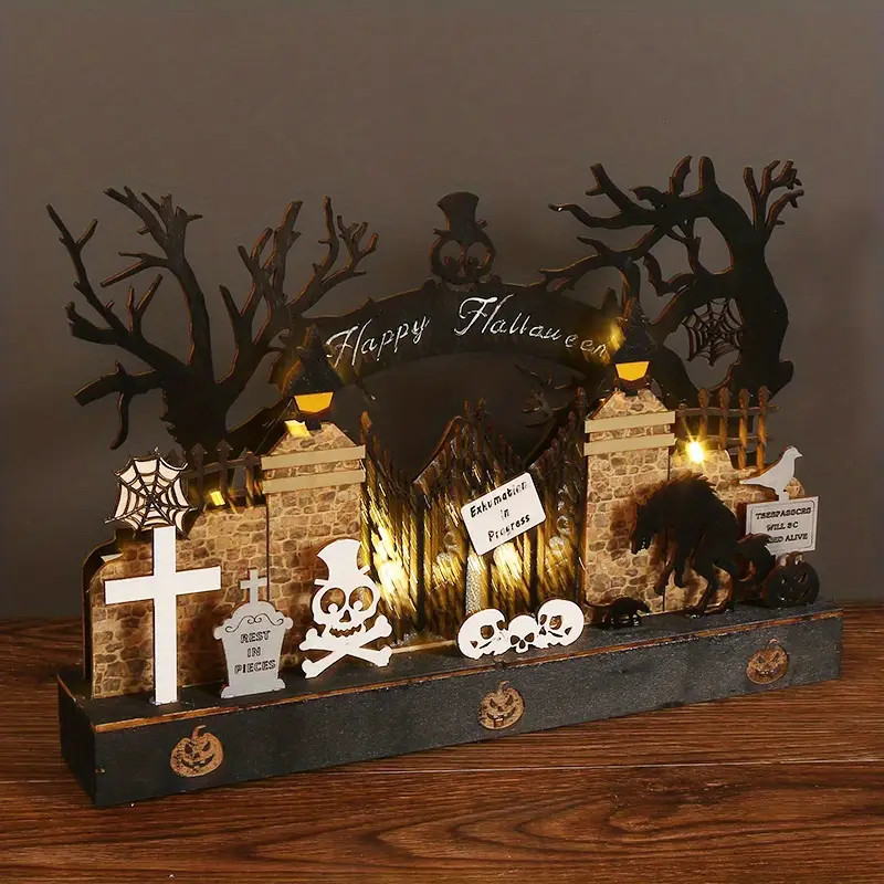 1pc Indoor Halloween Decorations, Spooky Cemetery Tabletop Light Wooden Halloween Decor, Battery ... | Temu Affiliate Program