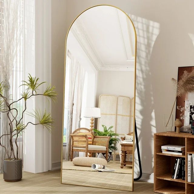 BEAUTYPEAK Arch Full Length Mirror 71"x30" Floor Mirrors for Standing Leaning, Gold | Walmart (US)