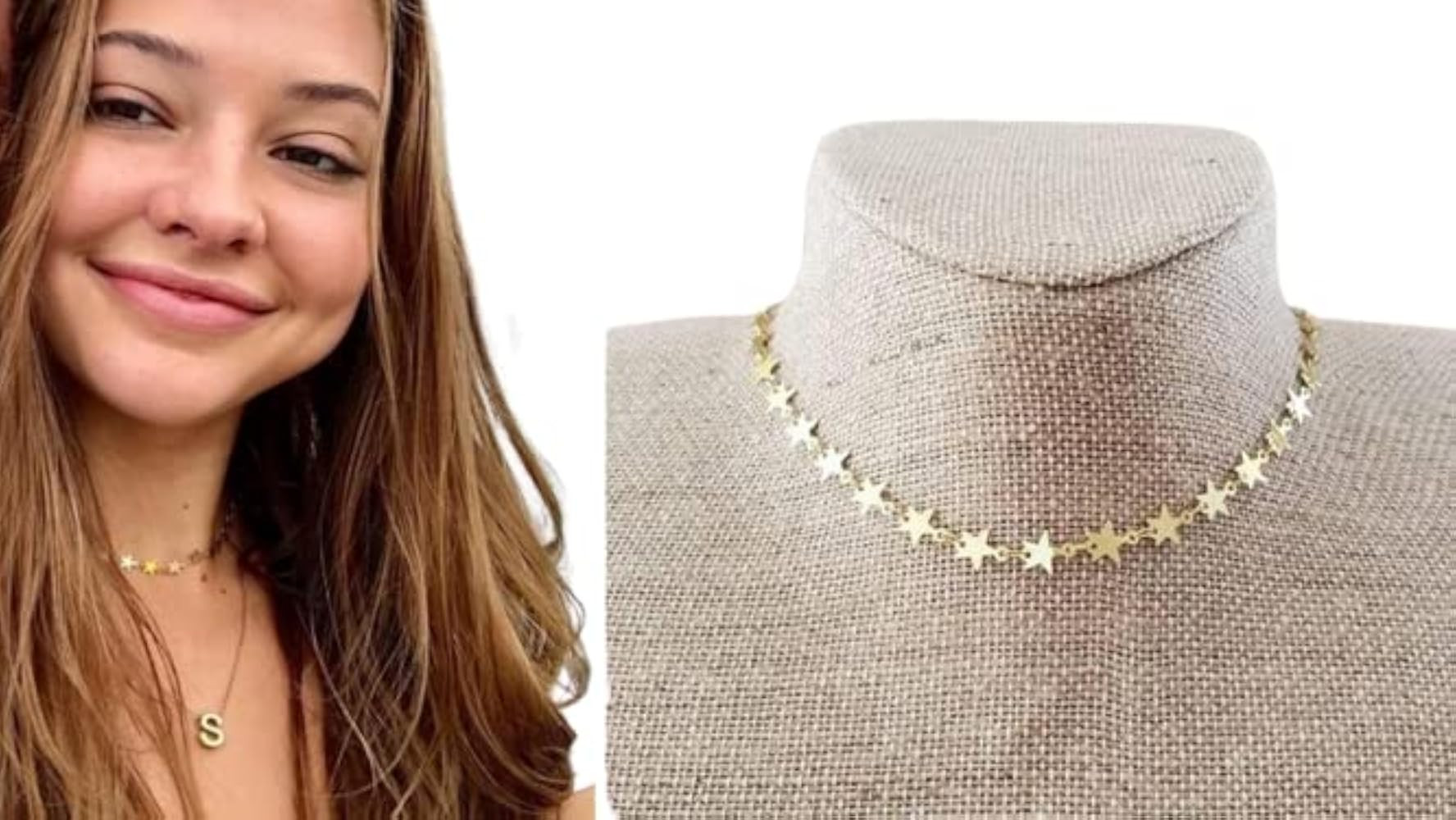 Gold Star Choker Necklace Gold Plated Obx Inspired Linked Stars Metallic Sparkle | Amazon (US)