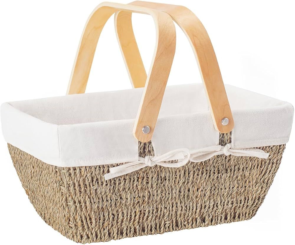StorageWorks Wicker Picnic Baskets for 2, Wicker Basket with Handle and Removable Liner, Picnic B... | Amazon (US)