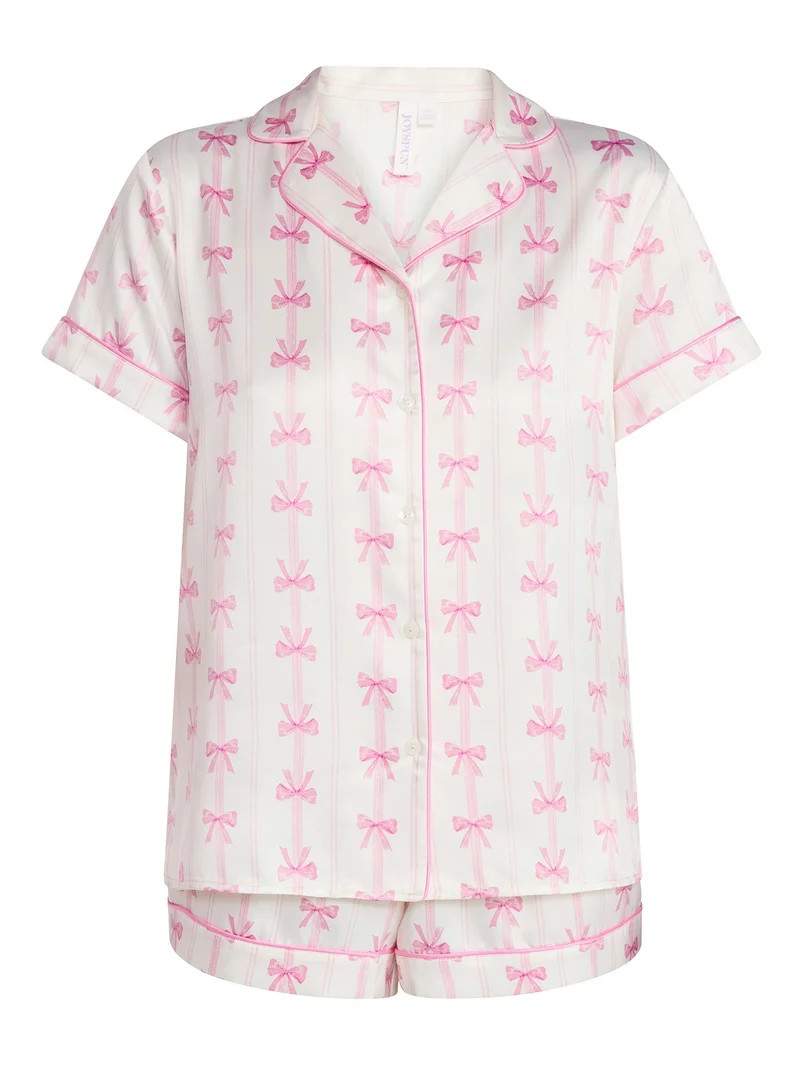 Joyspun Women’s Stretch Satin Short Sleeve Top and Shorts Pajama Set, Sizes XS-3X | Walmart (US)