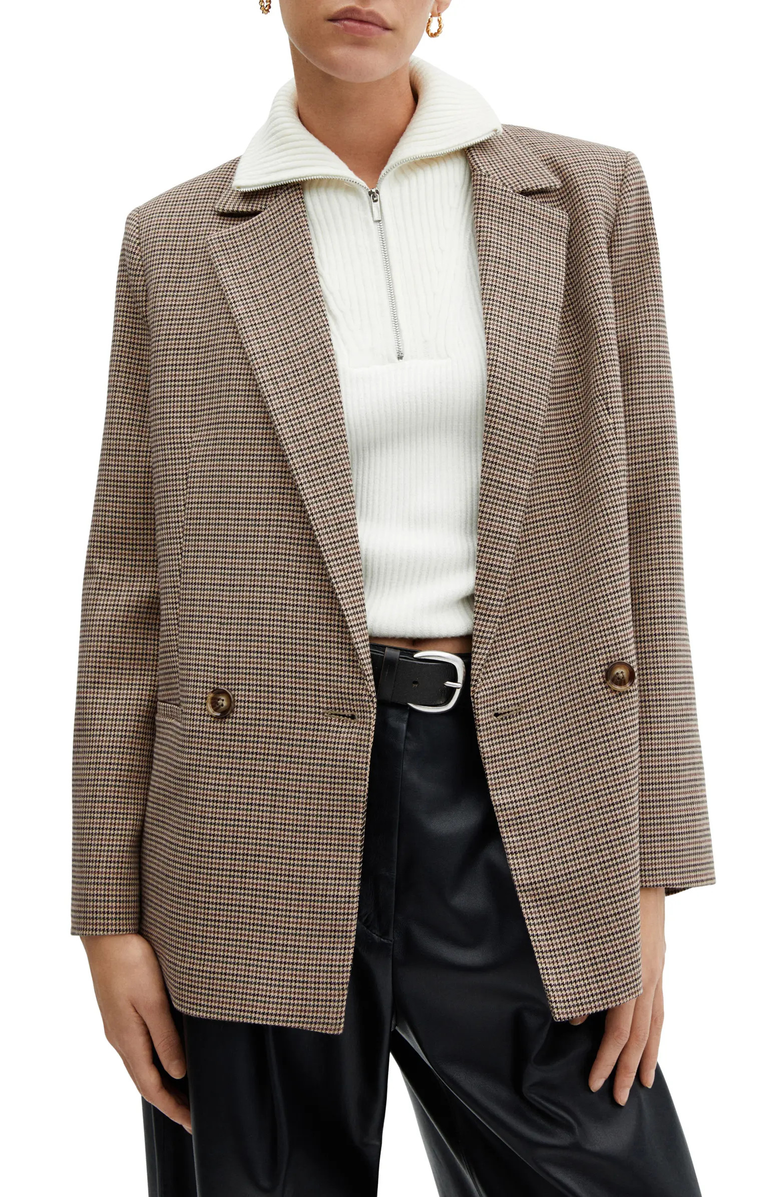 MANGO Houndstooth Double Breasted Blazer | Nordstrom | Nordstrom
