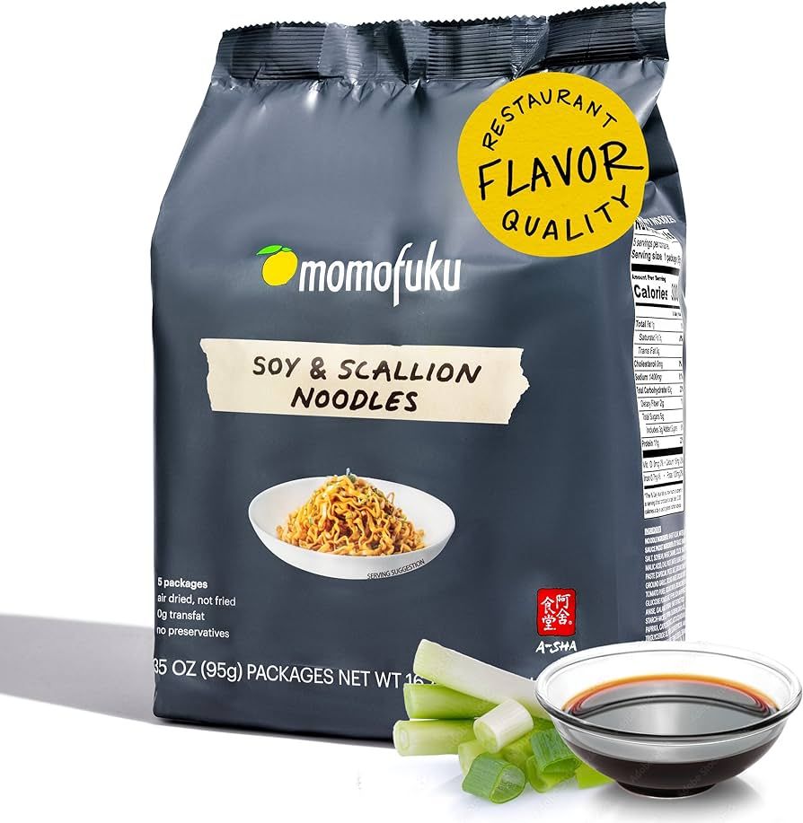 Momofuku Soy & Scallion Ramen Noodles by David Chang, 5 Count (Pack of 1) Air-Dried Vegan Instant... | Amazon (US)