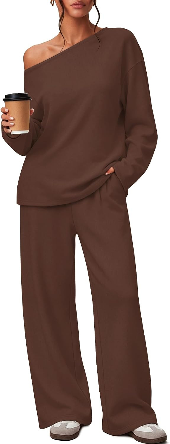Off the Shoulder Lounge Sets 2 Piece Fall Outfits for Women Sweatsuit 2026 | Amazon (US)