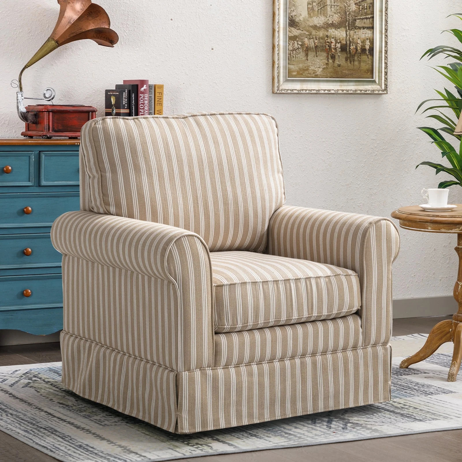 Bonzy Home 30" Wide Bohemian Cotton Blend Vertical Stripe Sloped Arm Swivel Accent Chairs for Adu... | Walmart (US)