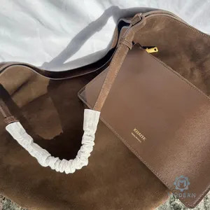 Suede Khaite Handbag Medium Shoulder Tote Bag Real Suede Lotus Dupe Genuine Suede Leather Luxury ... | Etsy (US)