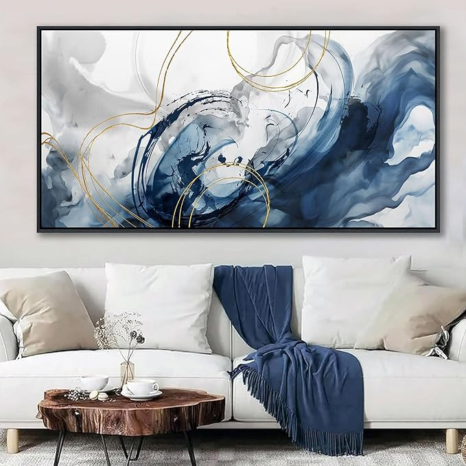 Mofutinpo Large Framed Canvas Art Wall Art Blue Abstract Wall Decor Modern Home Decor Office Wall... | Amazon (US)