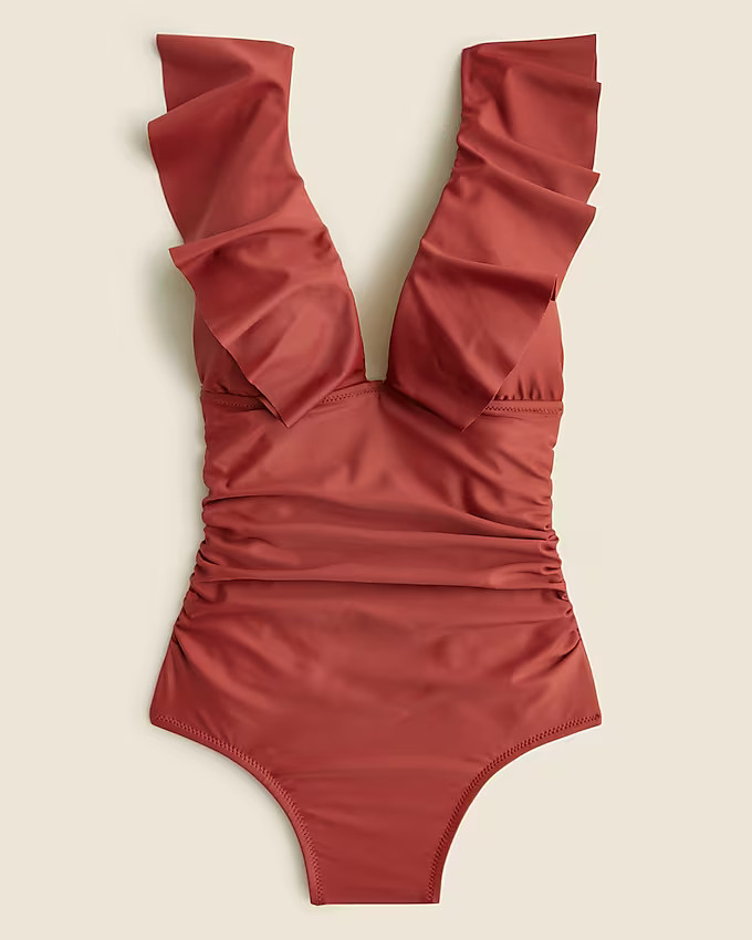 Ruffle V-neck ruched one-piece swimsuit | J. Crew US