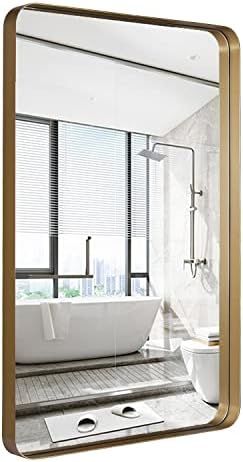 Amazon.com: GIFTTROVE Gold Wall Mirror for Bathroom, 24x36 Inch Metal Frame Rectangle Mirror with... | Amazon (US)