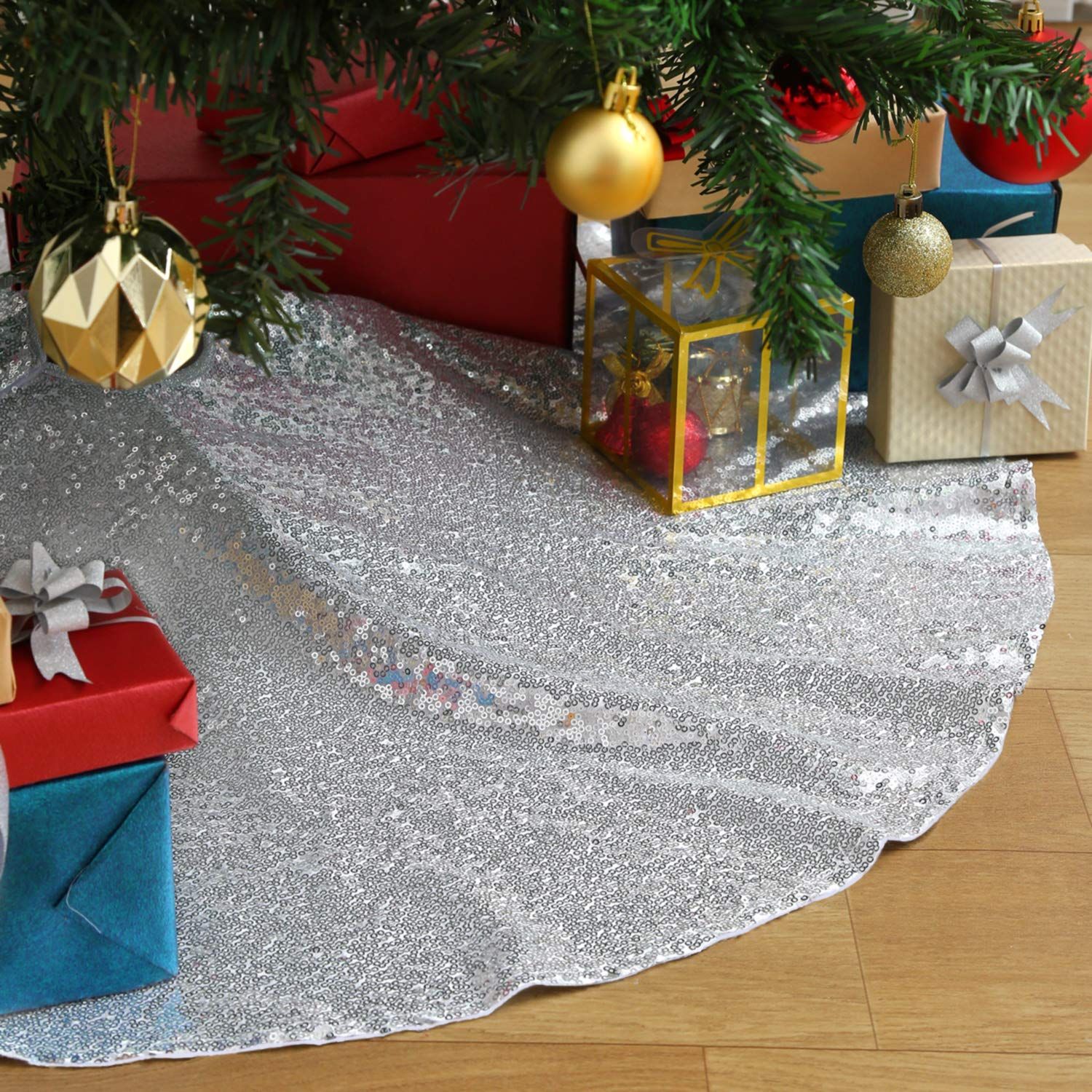SoarDream Christmas Tree Skirt 48 inches Large Silver Sequin Tree Skirt for Xmas Ornaments | Amazon (US)