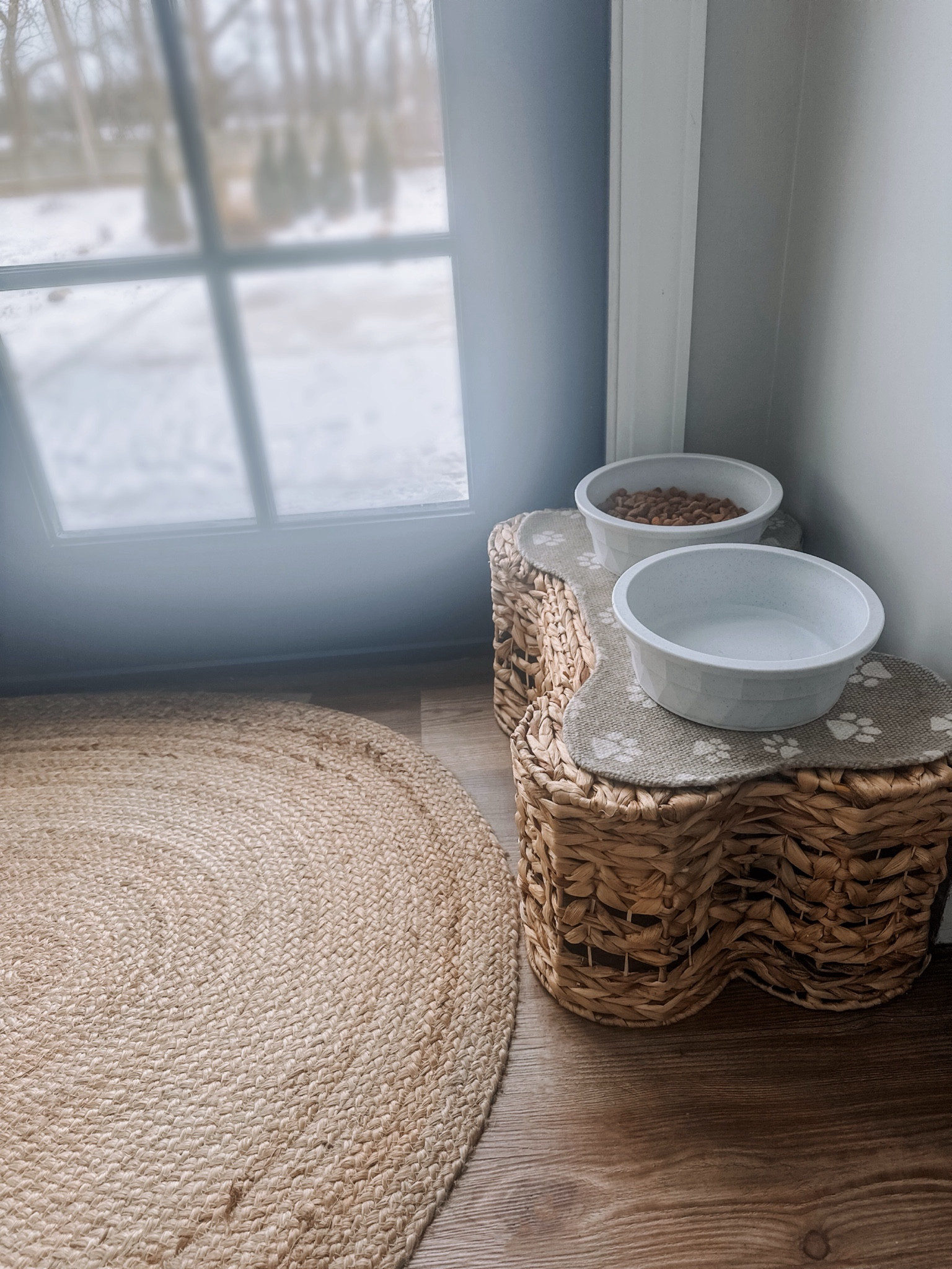 Cozy dog corner
Dog bowls setup
Rug

#LTKfindsunder100 #LTKstyletip #LTKhome