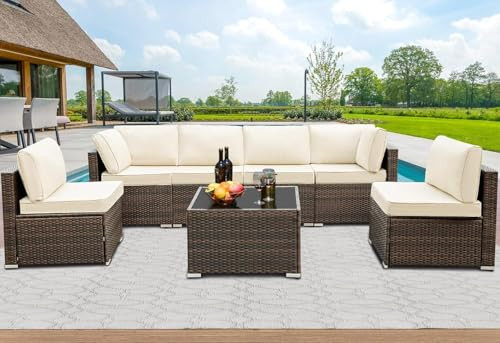 Outdoor Sectional Furniture, Patio Furniture Sets w/Cushions and Coffee Table, All Weather Wicker... | Amazon (US)