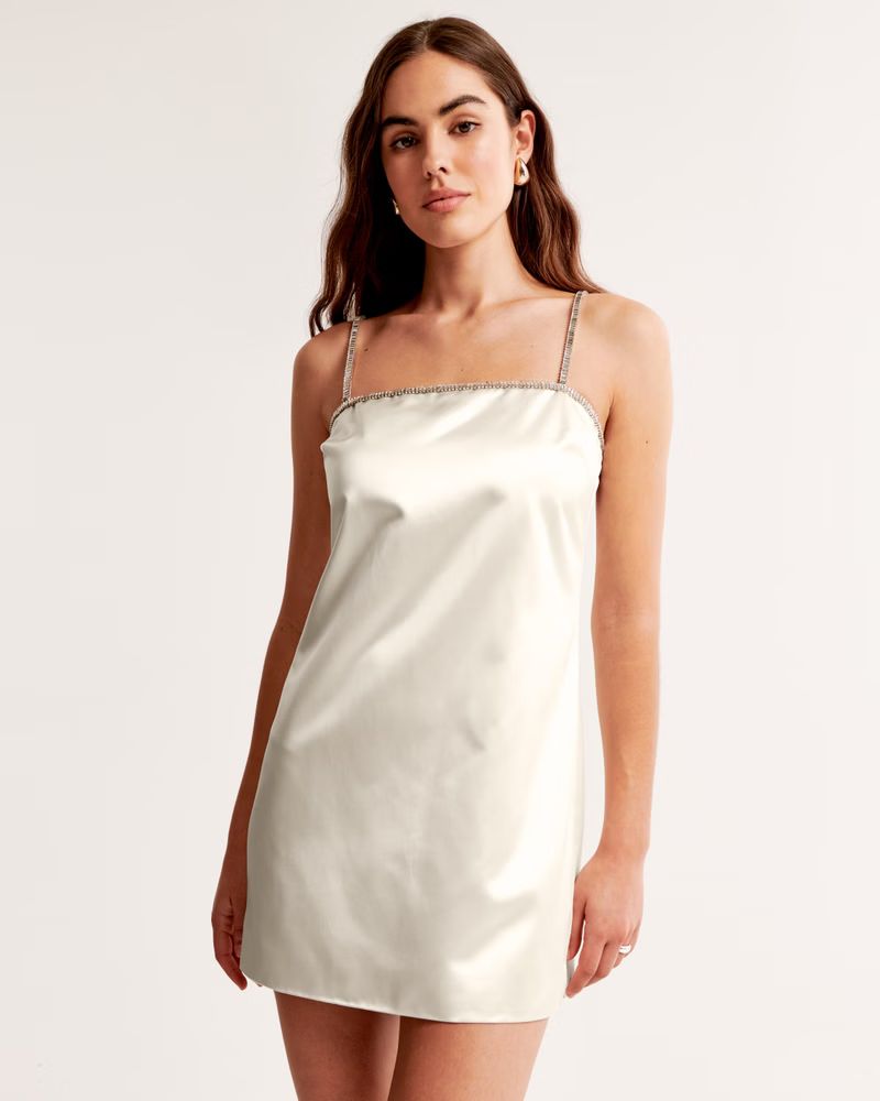 Straight-Neck Rhinestone Mini Dress | Abercrombie & Fitch (US)