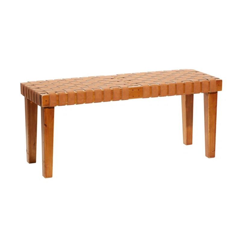 Markus Brown Wood Woven Bench | Wayfair North America