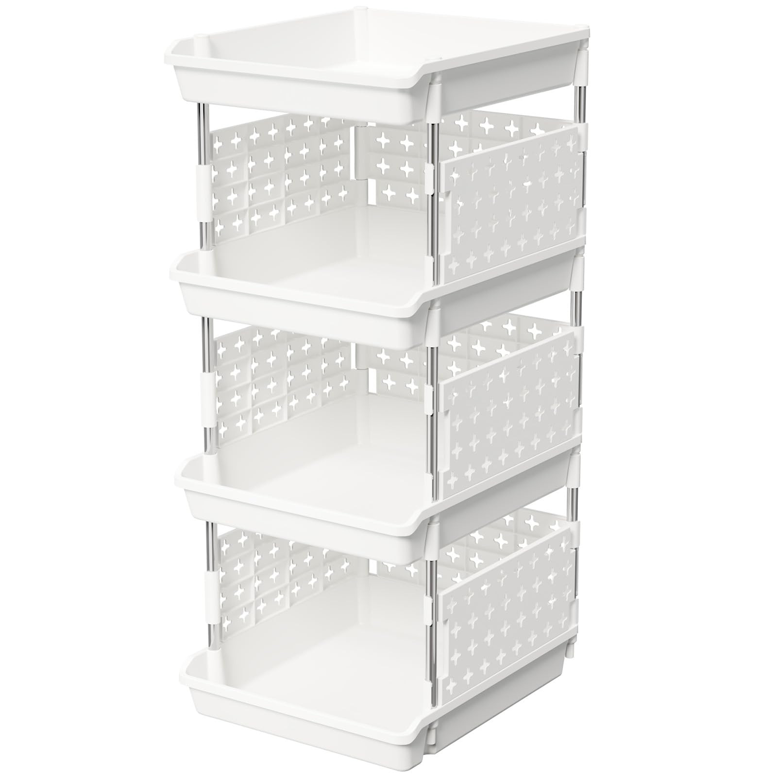 Lifewit Plastic Stackable Storage Baskets, 4 Tier Stacking Bins for Food and Clothes, Multifuncti... | Amazon (US)