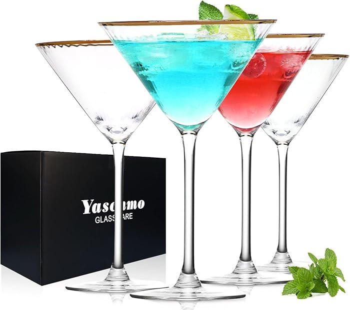 Martini Glasses Set of 4, Gold Rim Hand-Blown Crystal Cocktail Glasses, 10oz Large Martini Glasse... | Amazon (US)