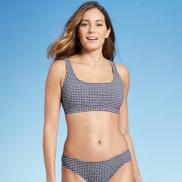 Women's Gingham Textured Bralette Bikini Top - Kona Sol™ Navy Blue | Target