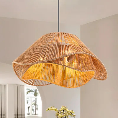 Rattan Pendant Light for Ceiling Farmhouse Boho Woven Hanging Lights with Plug in Cord, Rustic Hanging Lamp with Dimmable Switch, Wicker Chandelier 3- | Wayfair North America