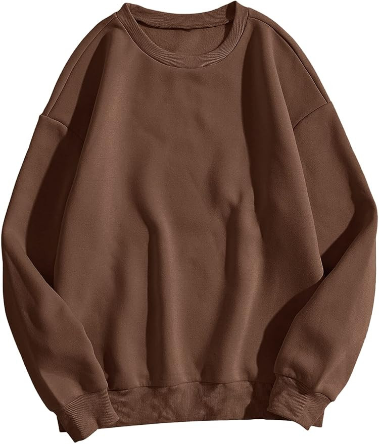 Verdusa Women's Long Sleeve Top Round Neck Drop Shoulder Pullover Sweatshirt | Amazon (US)