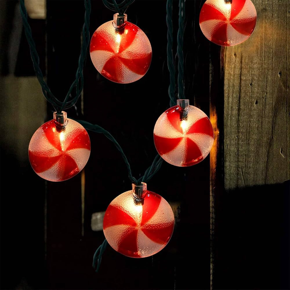 Abeja Christmas Candy Lights Red Sweets Sugar Peppermint Candy Lights with 10 Candy Shape Bulbs, Wea | Amazon (US)