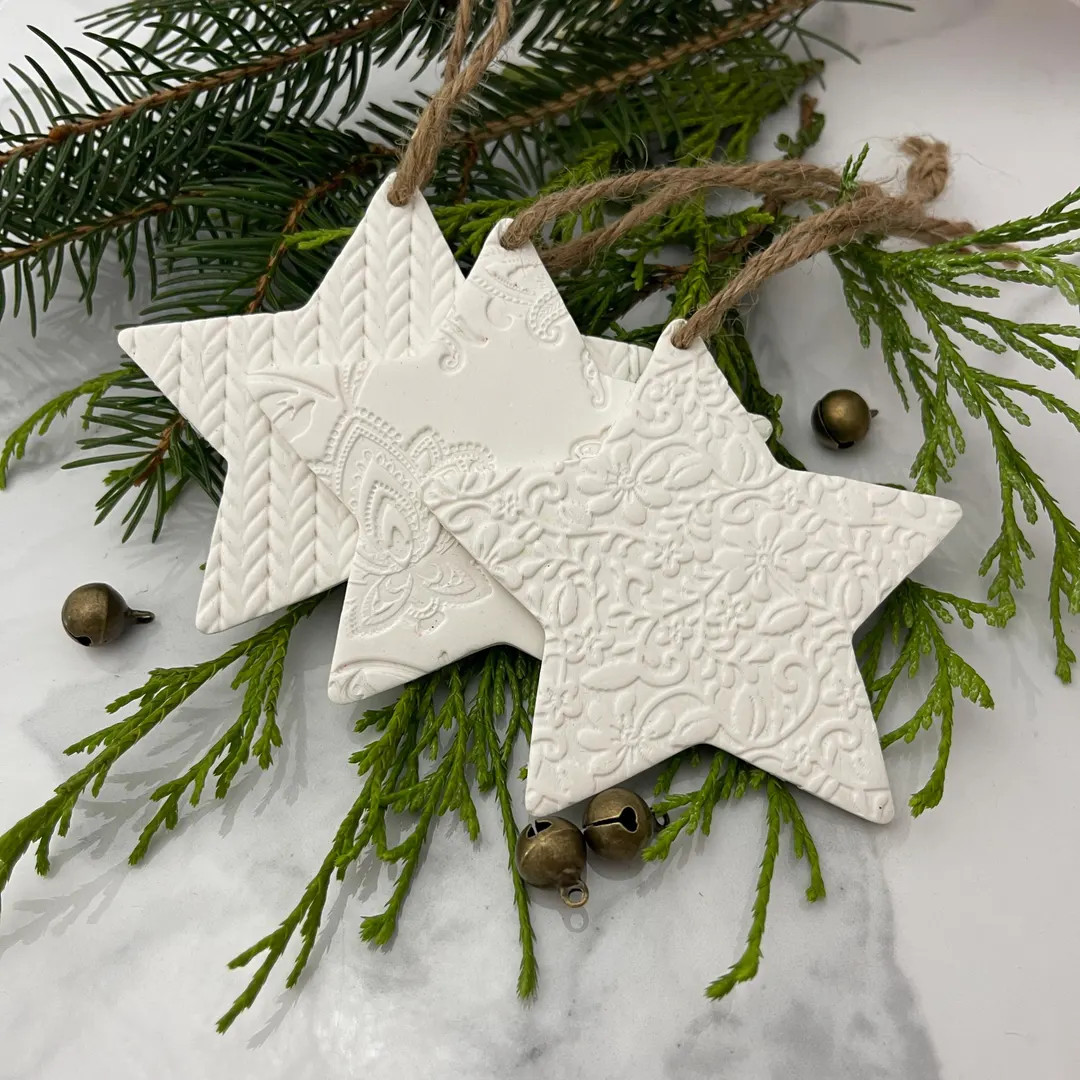 Minimalist White Star Ornaments, Christmas Tree Decorations Ornaments, Textured Clay Ornaments, S... | Etsy (US)