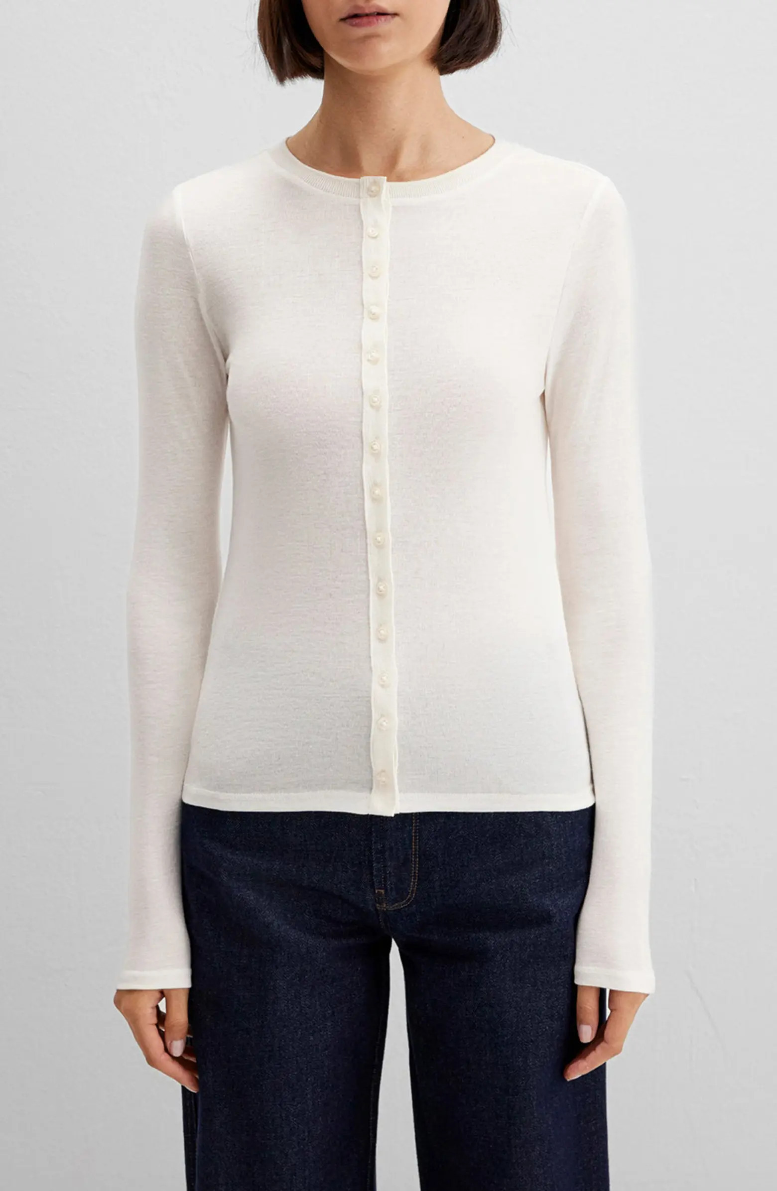 Long Sleeve Jersey Button-Up Top | Nordstrom